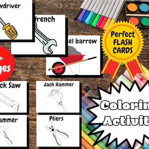 ZERO RESÍDUOS Crianças Criança Impressão Grande Ferramentas de Equipamentos de Segurança Fácil Livro de Colorir FLASHCARD Download Digital Modelos para Impressão em PDF