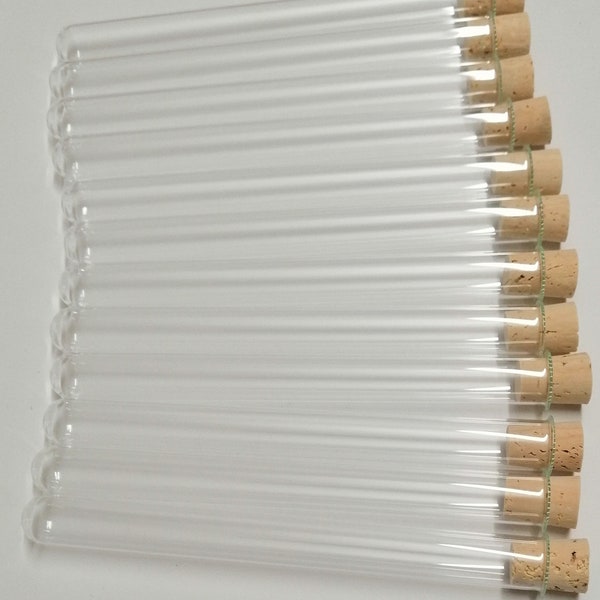 12 tubes à essai 160 x 16 mm avec bord serti et bouchons pour fleurs/épices/mariage