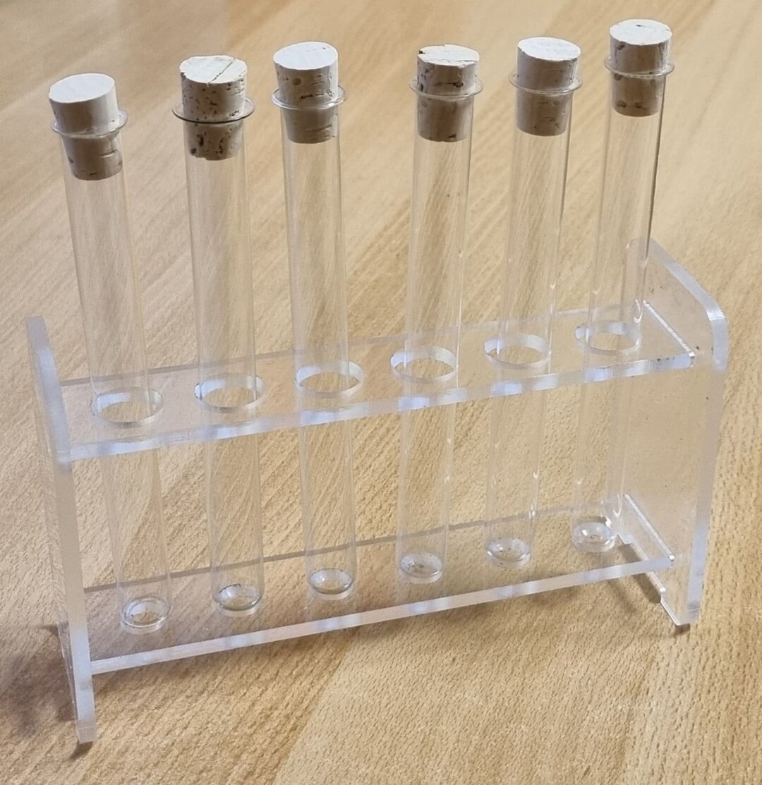 Provette In Vetro Con Supporto Acrilico - 5 Fori Da 20mm | Porta Spezie O Fiori | Include Tappi | Made In Germany - Foto 5