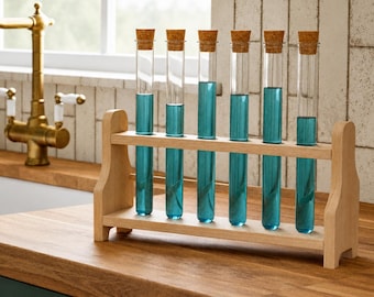 Holz Vasenhalter Buche Reagenzglashalter Reagenzglasvase Reagenzglasständer Holzständer 6 Reagenzgläser Korken Pflanzenvermehrung Geschenk