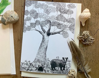 Oak Tree A5 Greetings Card. Fine liner on paper Age 7