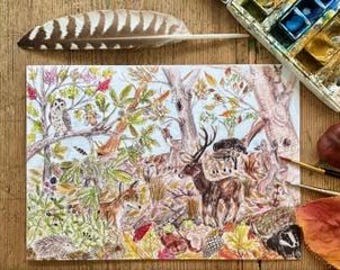 Autumn Wildlife, A5 Greeting Card, Drawn aged 11