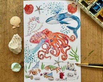 Under the Sea, A5 Greeting Card, Drawn aged 7