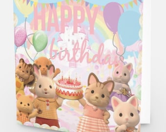 Tarjeta de cumpleaños, taza, impresión mate suave de calidad, regalo, familia de animales del bosque, funda de cojín, almohada