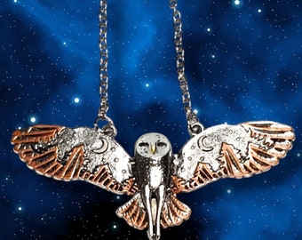 Labyrinth Movie Barn Owl Necklace, Silver, Chain, Jareth, The Goblin King