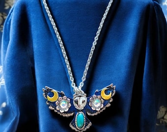 Labyrinth Movie Barn Owl Necklace, Silver, Chain, Jareth, The Goblin King