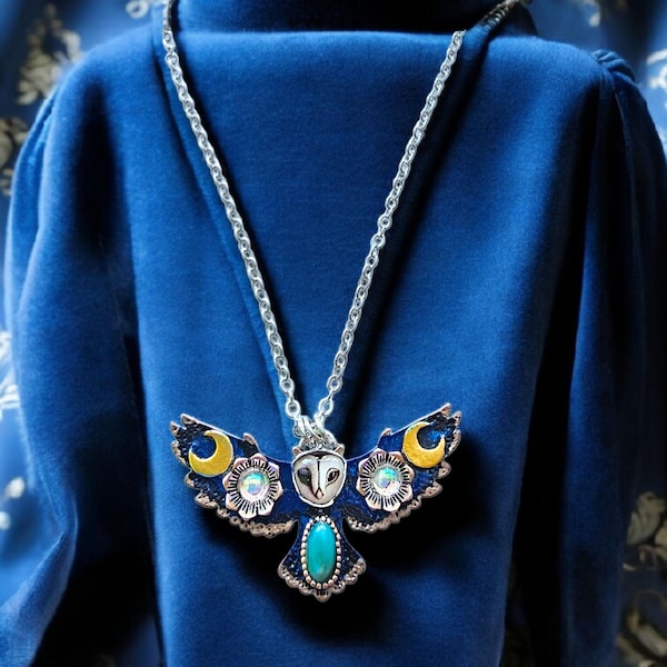 Labyrinth Movie Barn Owl Necklace, Silver, Chain, Jareth, The Goblin King