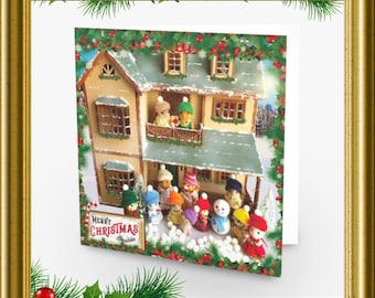 Cartão de Natal Critter Families, Impressão brilhante de qualidade, Presente, Calico Critters, Floresta, Animais