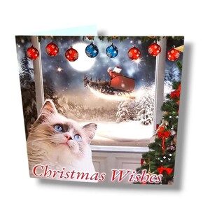 Tarjeta de felicitación navideña con gato Ragdoll y gatito, tarjeta con sobre