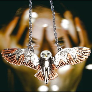 Labyrinth Movie Barn Owl Necklace, Silver, Chain, Jareth, The Goblin King