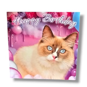 Tarjeta de felicitación de cumpleaños con gato Ragdoll, tarjeta con sobre