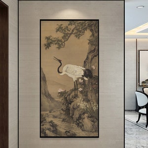 Antique Chinese Crane Painting by Shen Quan: Qing Dynasty Giclee Print