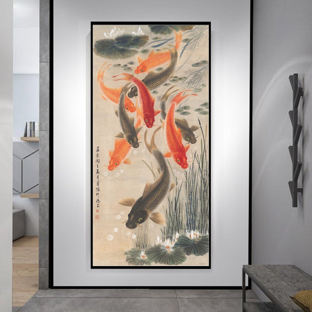 Nine Koi Fishes Giclee Print: Wu Qing Xia Chinese Art Poster - Etsy