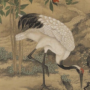 Antique Chinese Painting Twin Cranes Under Pine And Plum By Shen Quan