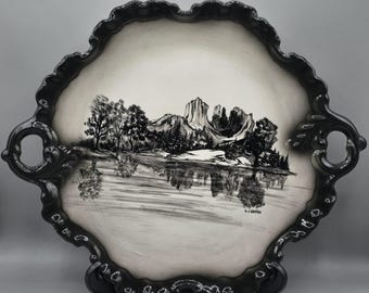 G.L. Hooton (1938-2017) Hand-painted Ceramic Platter, Oregon Artist, Lake Scene