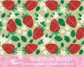 Strawberry Seamless Pattern, Seamless Fruit Sublimation, Fruit Pattern Digital Download, Strawberry Pattern Png, Strawberry Png Designs