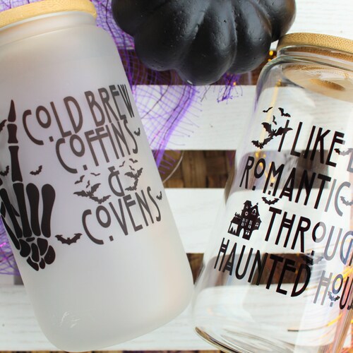 Spooky Halloween Glass Cups Glass Iced Coffee Cup Lid and Etsy