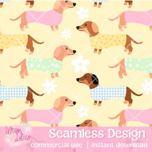 Dachshund Dog Seamless Pattern Digital Download, Weiner Dog, Wiener Dog Png, Doxie Seamless, Dog Mom Png, Dachshund Seamless Fabric Design