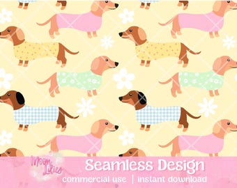 Dachshund Dog Seamless Pattern Digital Download, Weiner Dog, Wiener Dog Png, Doxie Seamless, Dog Mom Png, Dachshund Seamless Fabric Design