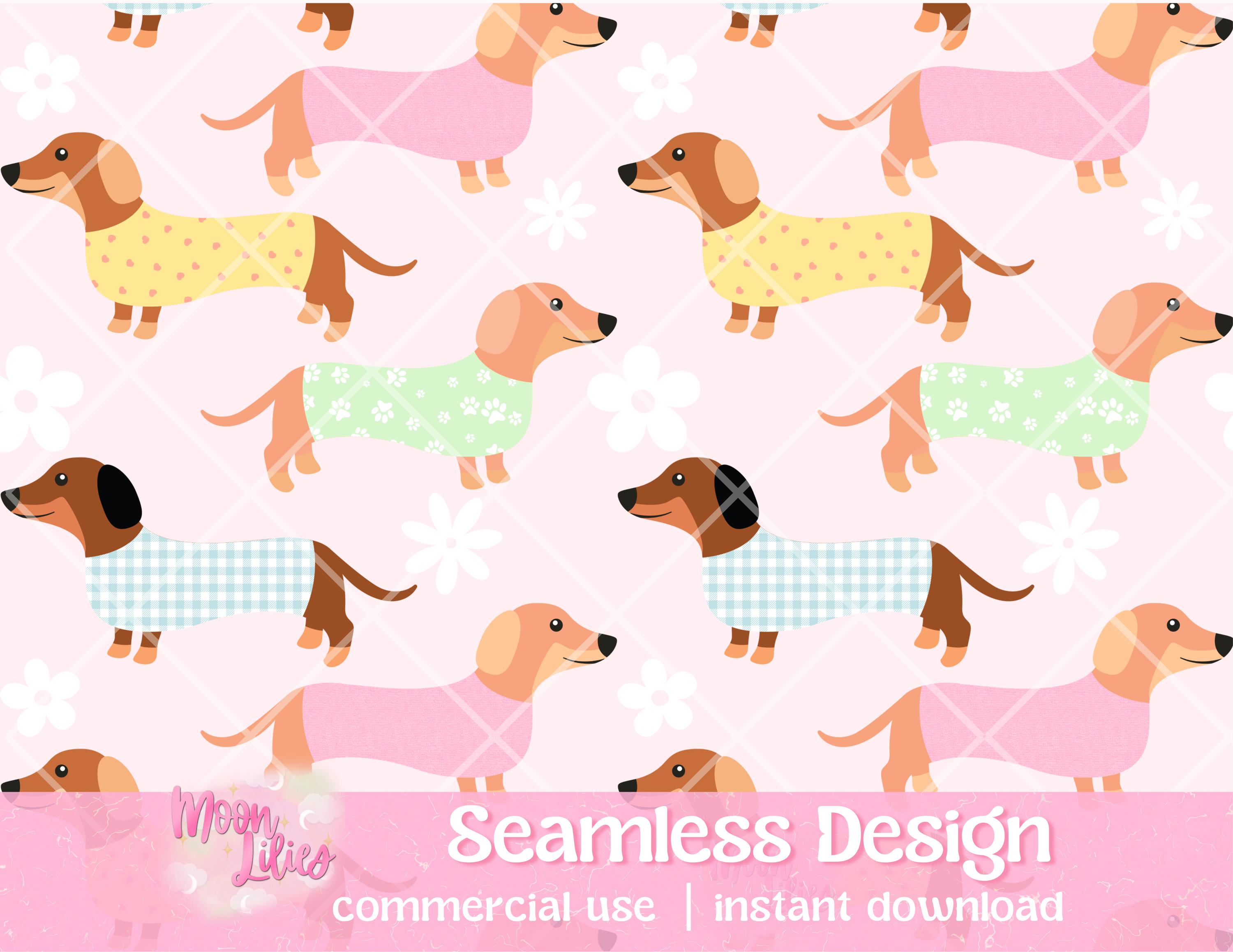 Dachshund Dog Seamless Pattern Digital Download, Weiner Dog, Wiener Dog Png, Doxie Seamless, Dog Mom Png, Dachshund Seamless Fabric Design