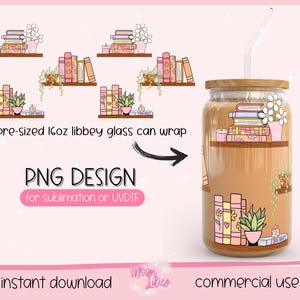 Bookshelf Png Glass Can Wrap, Bookish Glass Tumbler Wrap Digital Download, Book Lovers Cup Wrap Instant Download, Bookish Glass Wrap PNG