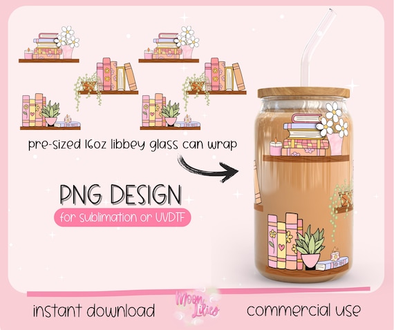 Bookshelf Png Glass Can Wrap, Bookish Glass Tumbler Wrap Digital Download, Book Lovers Cup Wrap Instant Download, Bookish Glass Wrap PNG