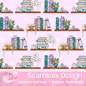 Bookshelf Seamless Pattern Digital Download, Book Seamless File, Bookish Png, Seamless Bookish Pattern, Book Lover Pngs, Bookmark Png