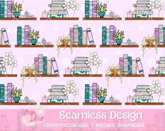 Bookshelf Seamless Pattern Digital Download, Book Seamless File, Bookish Png, Seamless Bookish Pattern, Book Lover Pngs, Bookmark Png