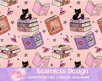 Halloween Seamless Pattern Digital Download, Spooky Season Seamless, Bookish Seamless File, Seamless Bookish Pattern, Book Lover Pngs