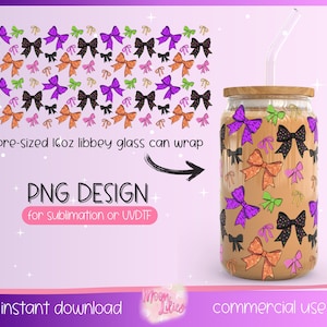 Halloween Bows Png Glass Can Wrap, Cute Bow Cup Wrap Png, Halloween Libbey png, Coquette Halloween Png, Halloween 16oz Wraps, Spooky Season