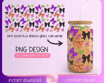 Halloween Bows Png Glass Can Wrap, Cute Bow Cup Wrap Png, Halloween Libbey png, Coquette Halloween Png, Halloween 16oz Wraps, Spooky Season