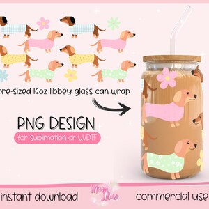 Weiner Dog Glass Tumbler Wrap Cyfrowe pobieranie, Dachshund PNG Natychmiastowe pobieranie, Dog Mom Png, UV DTF Cup Wrap, 16oz Libbey Glass Wrap