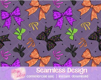 Halloween Bows Seamless Pattern Digital Download, Coquette Halloween Pattern, Bows PNG, Seamless Pattern Spooky, Halloween Digital Papers