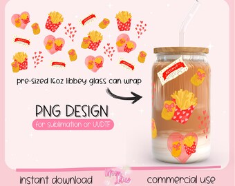 Chicken Nuggets Valentine Png Glass Can Wrap, 16oz Glass Wrap Valentines, Food Pairs Png, Glass Tumbler Wrap Digital, Nuggets and Fries