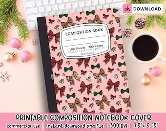 Weihnachtsbögen Zusammensetzung Buchhülle PNG digitaler Download, druckbare Komposition Notebook Hülle PNG Design, Weihnachten Notebook Hülle