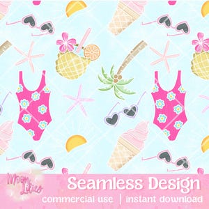 Beach Seamless Pattern Digital Download, Summer Png, Summer Seamless, Beach Vacation Png, Beach Seamless Fabric Design, Cute Summer Png