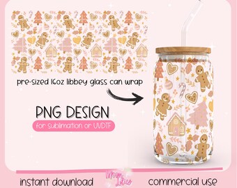 Christmas Gingerbread 16 oz Libbey Glass Can Wrap Digital Download, Gingerbread House Png, Christmas Libby Wrap Png, Boho Christmas Png