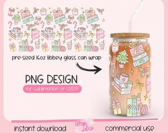 Kerstboeken png glasblik wrap, kerst leesgrage png, kerstboek 16oz wraps, wrap boekenliefhebbers beker, kerstglas wrap