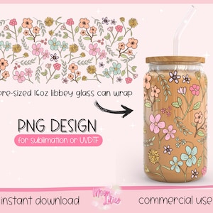 Wild Flowers Cup Wrap, Wildflower Glass Can Wrap Png, Spring Glass Tumbler Wrap Digital Download, Boho Spring Cup Wrap Png Instant Download