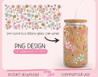 Wild Flowers Cup Wrap, Wildflower Glass Can Wrap Png, Spring Glass Tumbler Wrap Digital Download, Boho Spring Cup Wrap Png Instant Download