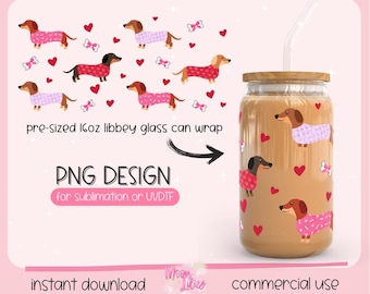 Weiner Dog Glass Tumbler Wrap Digital Download, Dachshund PNG Instant Download, Dog Mom Png, UV DTF Cup Wrap, 16oz Libbey Glass Wrap