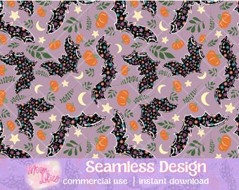 Bat Seamless Pattern, Bats Digital Paper, Spooky Halloween Seamless Pattern Digital File, Spooky Season Seamless, Halloween Background