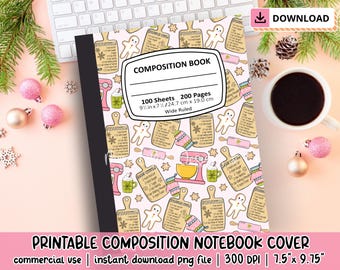Weihnachtsplätzchen Komposition Buchhülle PNG digitaler Download, druckbare Komposition Notebook Hülle PNG Design, Weihnachts Notebook Hülle