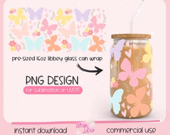 Butterfly Cup Wrap Png, Butterflies Digital PNG Libbey Glass Can Wrap, Png Tumbler Wrap, Coffee Cup Wrap, UVDTF Wrap, Trendy Cup Wrap Spring