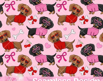 Dachshund Dog Seamless Pattern Digital Download, Weiner Dog, Wiener Dog Png, Doxie Seamless, Dog Mom Png, Dog Seamless Fabric Design