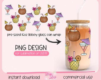 Beach Tumbler Wrap, Summer Cup Wrap Png, Summer Libbey Glass Can Wrap, Png Tumbler Wrap, Coffee Cup Wrap, UV DTF Cup Wrap, Trendy Cup Wrap