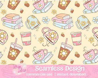 Coffee and Books Png, Groovy Coffee Seamless Pattern Digital Download, Summer Check Seamless Pattern, Coffee PNG, Wavy Checker Pattern