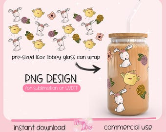 Easter 16oz Libbey Glass Can Wrap PNG Digital Download, Easter Bunny Glass Wrap Png, Pastel Easter Libbey Glass Can Wrap, Spring Coffee Cup
