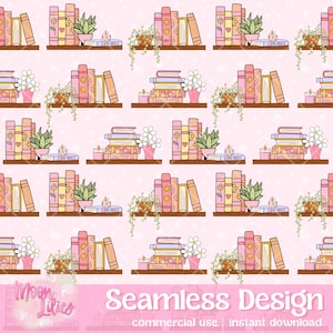 Bookshelf Seamless Pattern Digital Download, Book Seamless File, Bookish Png, Seamless Bookish Pattern, Book Lover Pngs, Bookmark Png