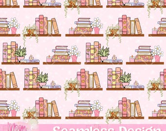 Bookshelf Seamless Pattern Digital Download, Book Seamless File, Bookish Png, Seamless Bookish Pattern, Book Lover Pngs, Bookmark Png